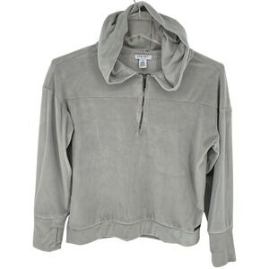 Nine West Active Women's Gray Velour Hoodie Sweatshirt Size S Quarter Zip Hooded